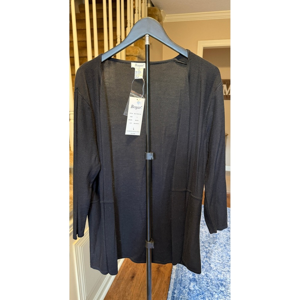 Bogari Womens Black Open Front Cardigan Knit Sweater BL2-7034-102 L NWT